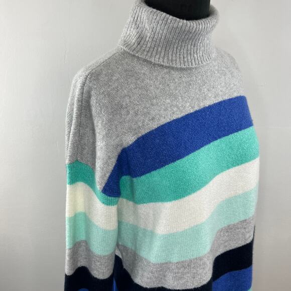 NWT Talbots Gray Blue Striped Knit Long Sleeve Turtleneck Sweater Pullover PXL - Picture 4 of 9